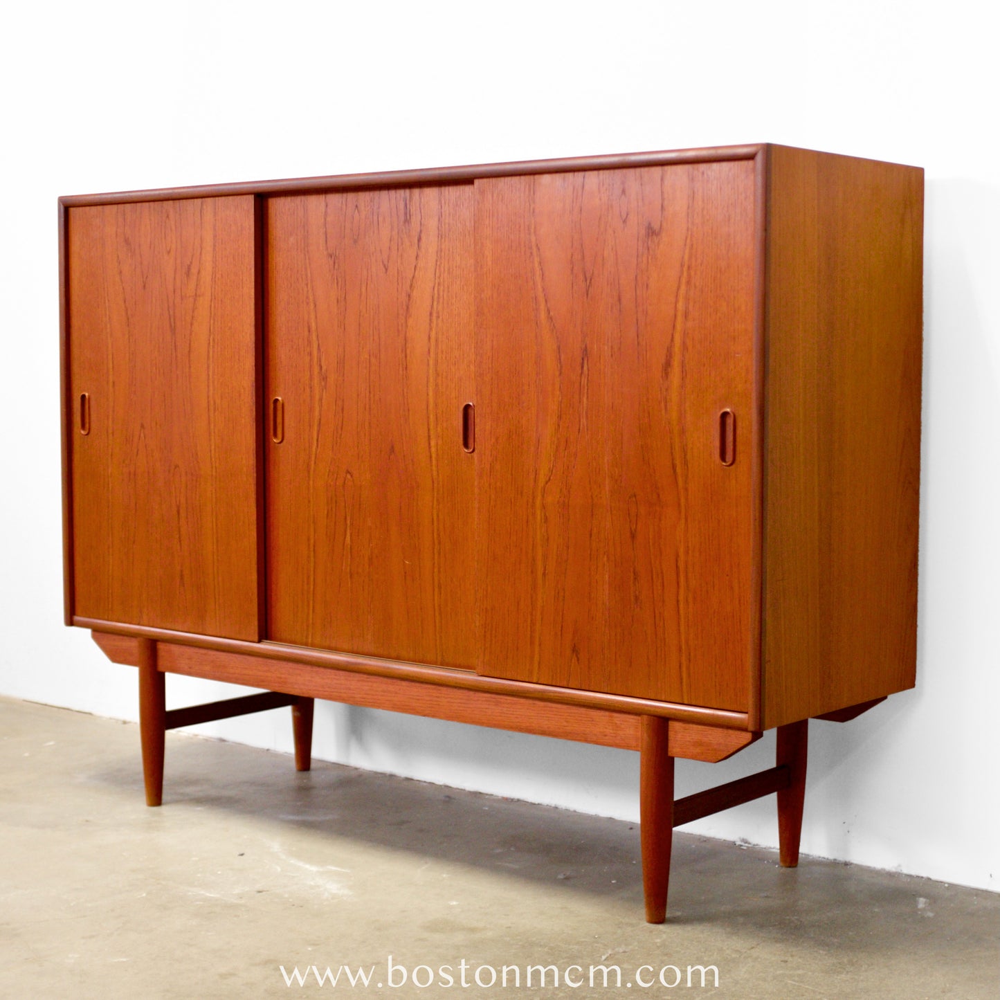 Danish Teak Tall Sideboard / Highboard with 3 Sliding Doors - #A1792