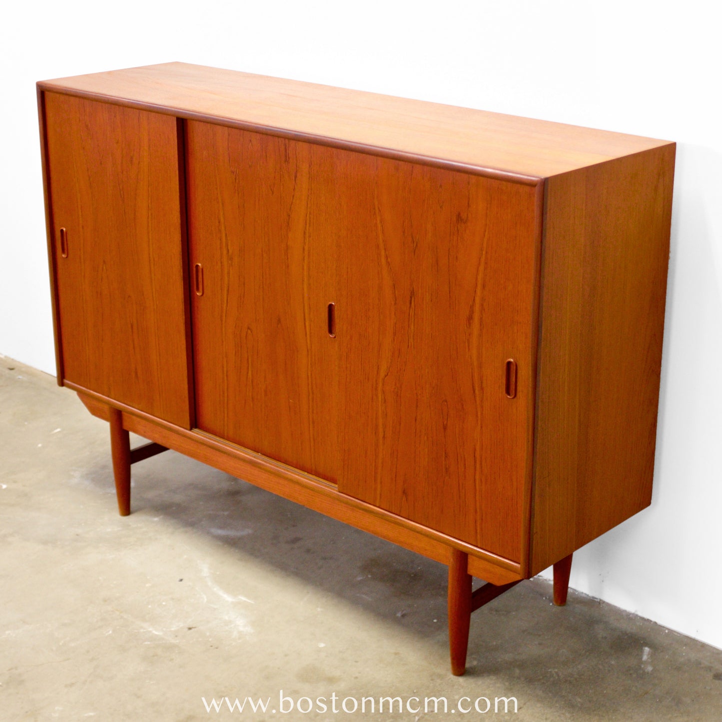 Danish Teak Tall Sideboard / Highboard with 3 Sliding Doors - #A1792