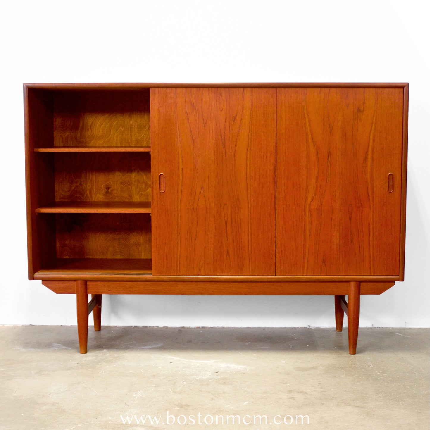 Danish Teak Tall Sideboard / Highboard with 3 Sliding Doors - #A1792
