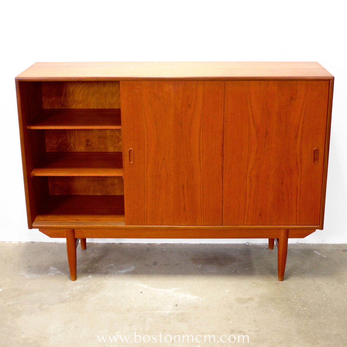 Danish Teak Tall Sideboard / Highboard with 3 Sliding Doors - #A1792