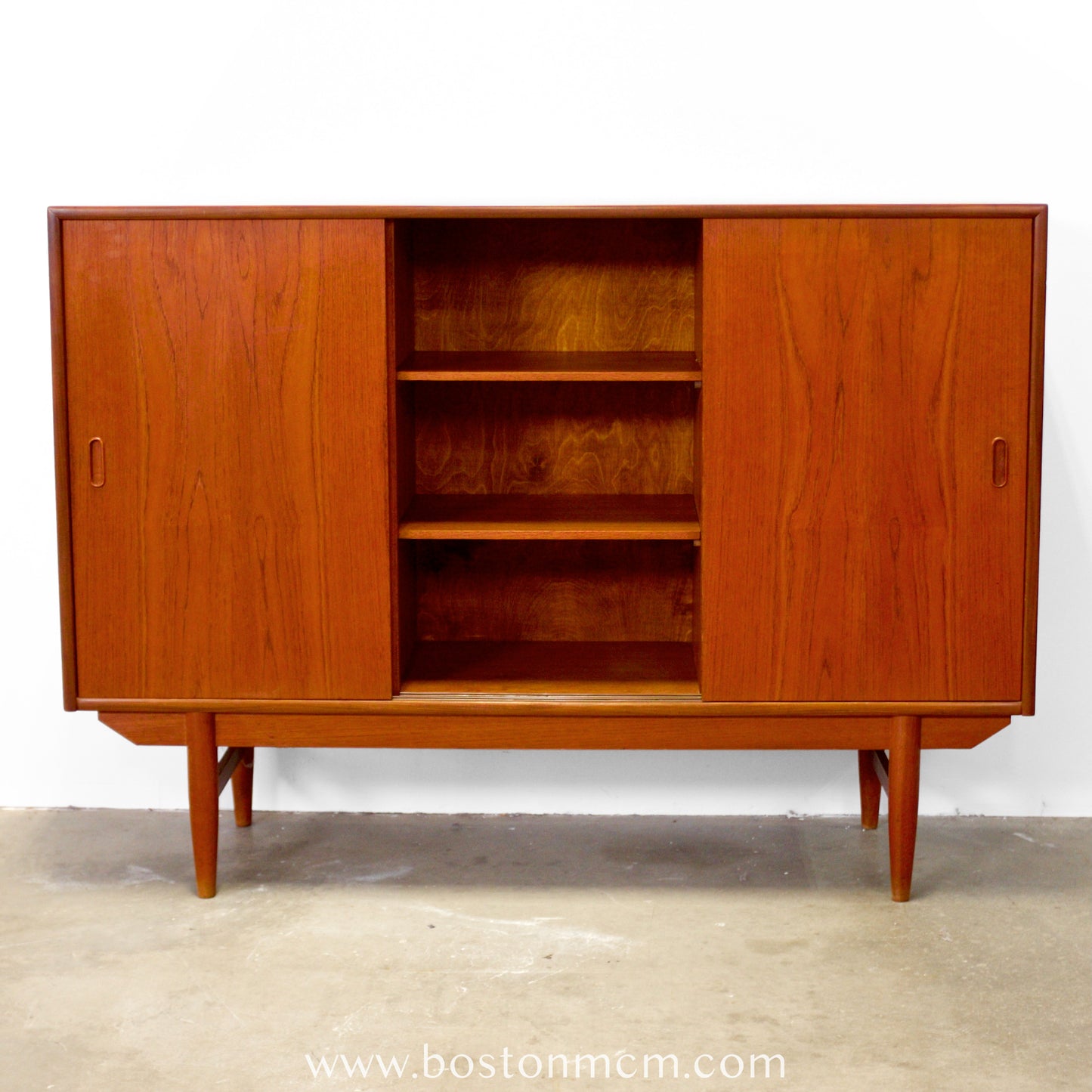 Danish Teak Tall Sideboard / Highboard with 3 Sliding Doors - #A1792