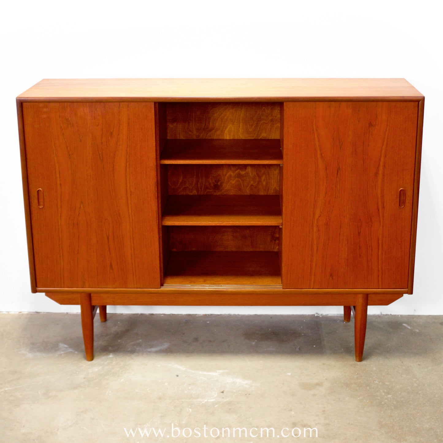 Danish Teak Tall Sideboard / Highboard with 3 Sliding Doors - #A1792