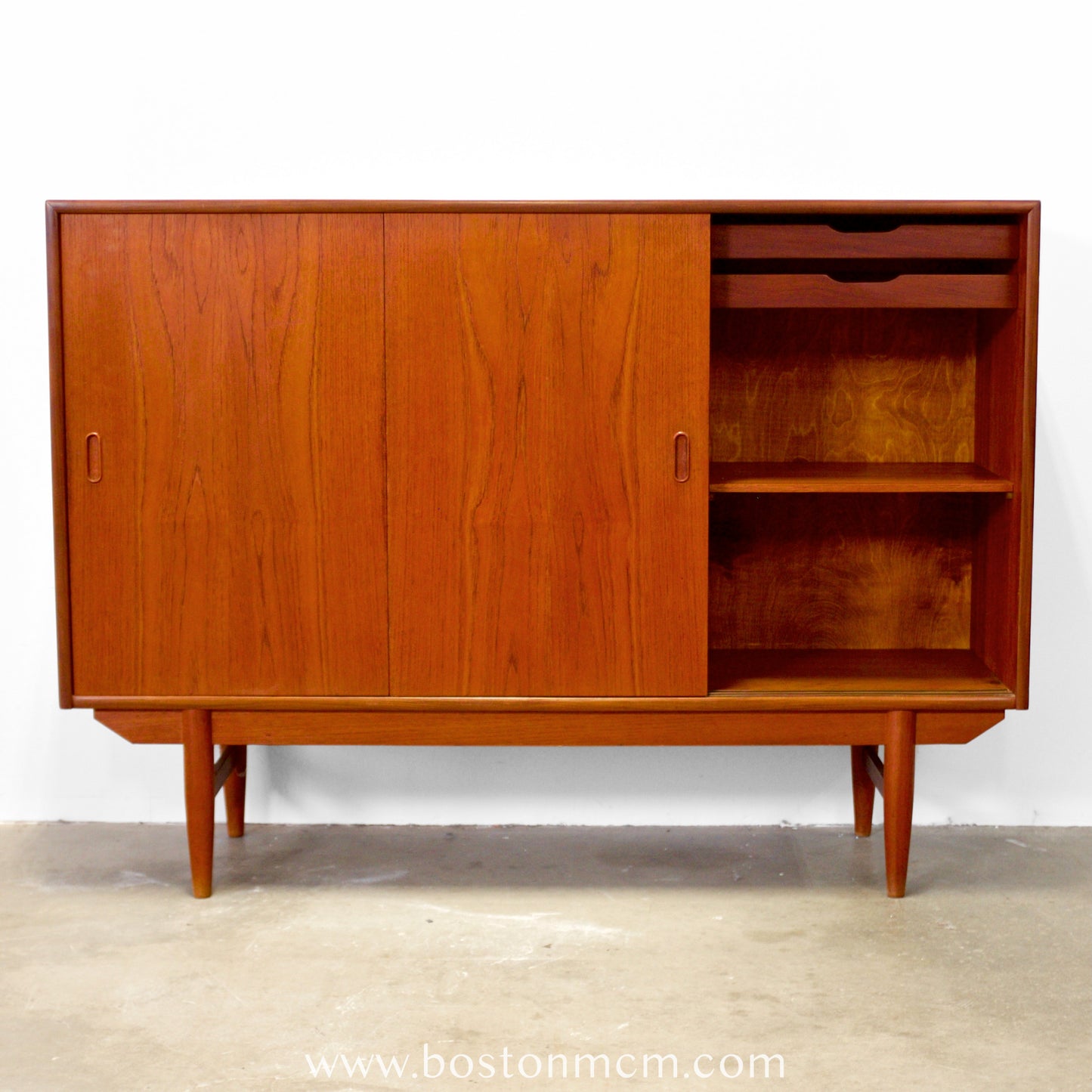 Danish Teak Tall Sideboard / Highboard with 3 Sliding Doors - #A1792