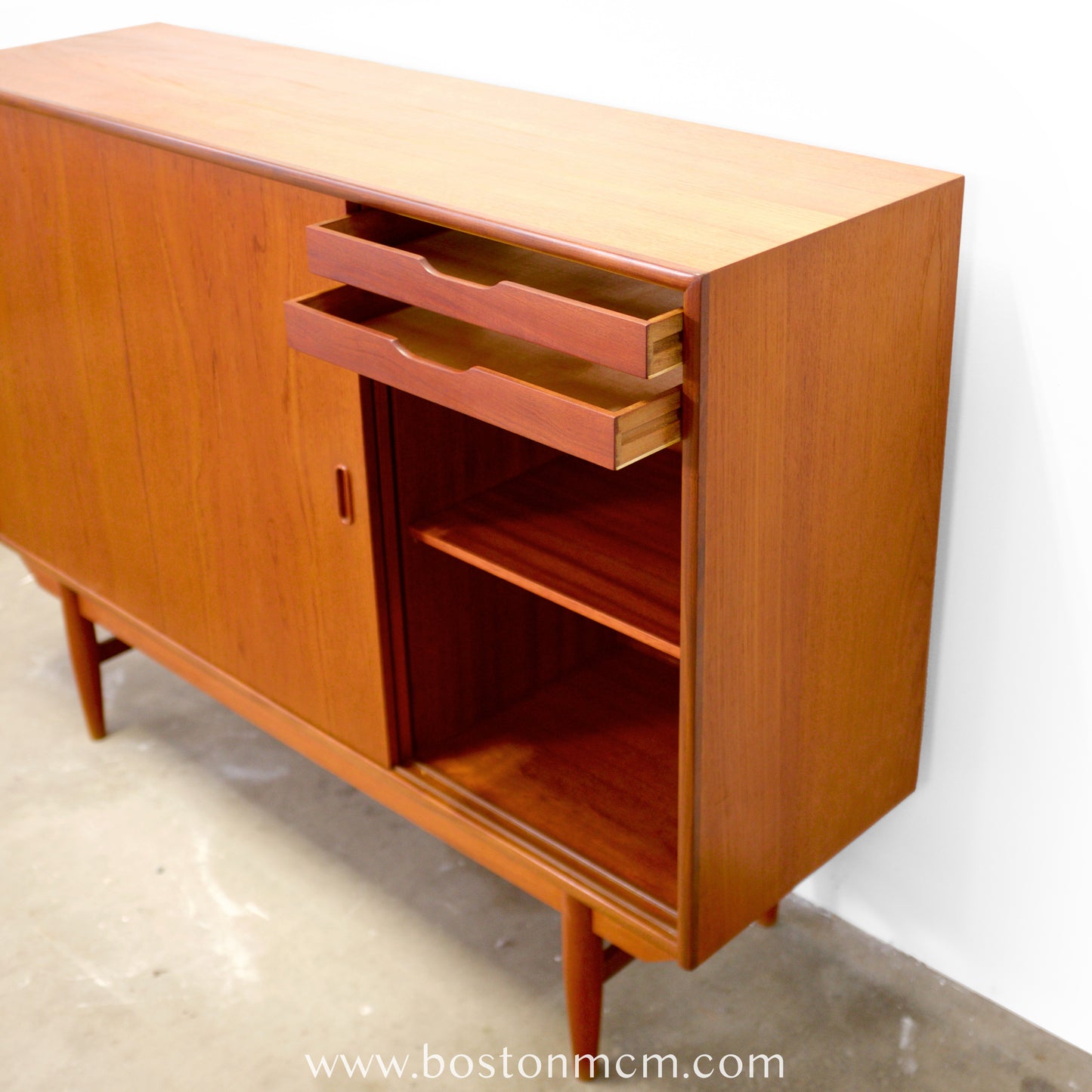 Danish Teak Tall Sideboard / Highboard with 3 Sliding Doors - #A1792