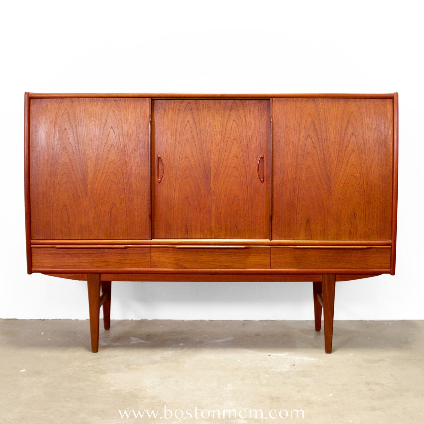 Danish Teak Tall Sideboard / Highboard with Curved Bow Front - #A1795