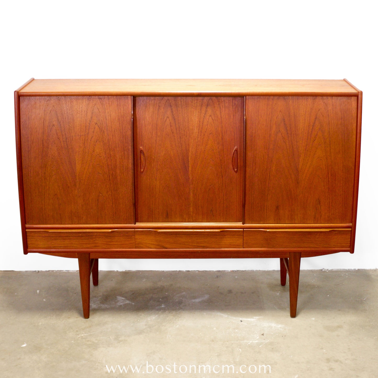 Danish Teak Tall Sideboard / Highboard with Curved Bow Front - #A1795