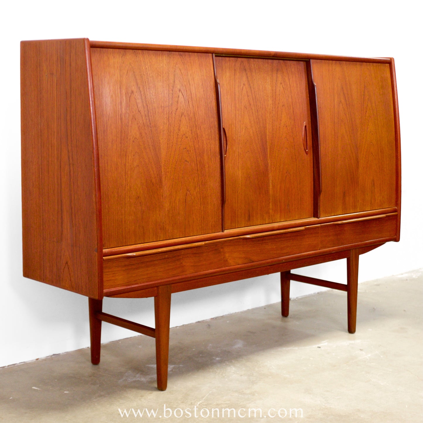 Danish Teak Tall Sideboard / Highboard with Curved Bow Front - #A1795