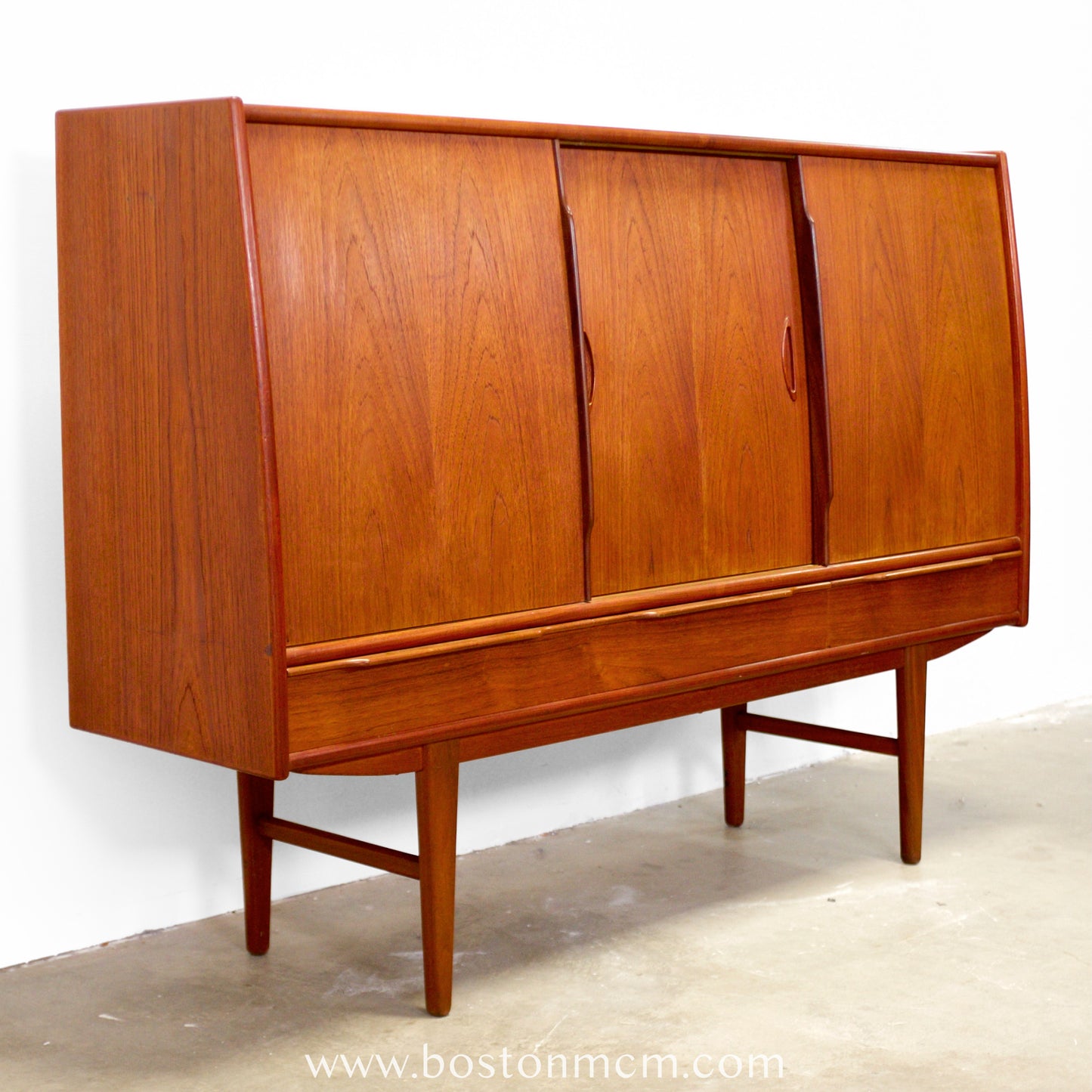 Danish Teak Tall Sideboard / Highboard with Curved Bow Front - #A1795