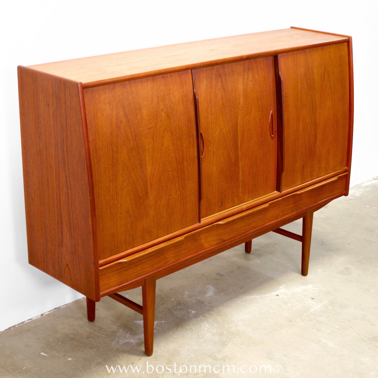 Danish Teak Tall Sideboard / Highboard with Curved Bow Front - #A1795