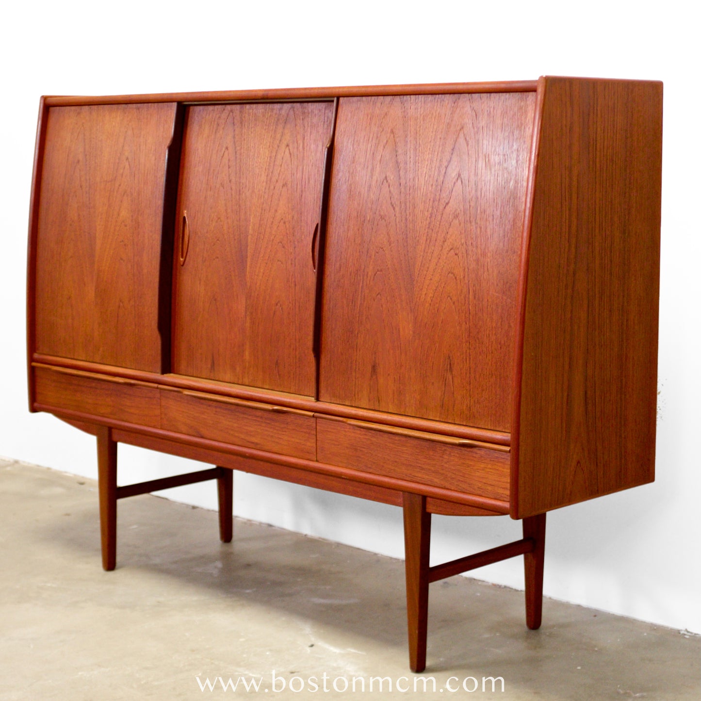 Danish Teak Tall Sideboard / Highboard with Curved Bow Front - #A1795