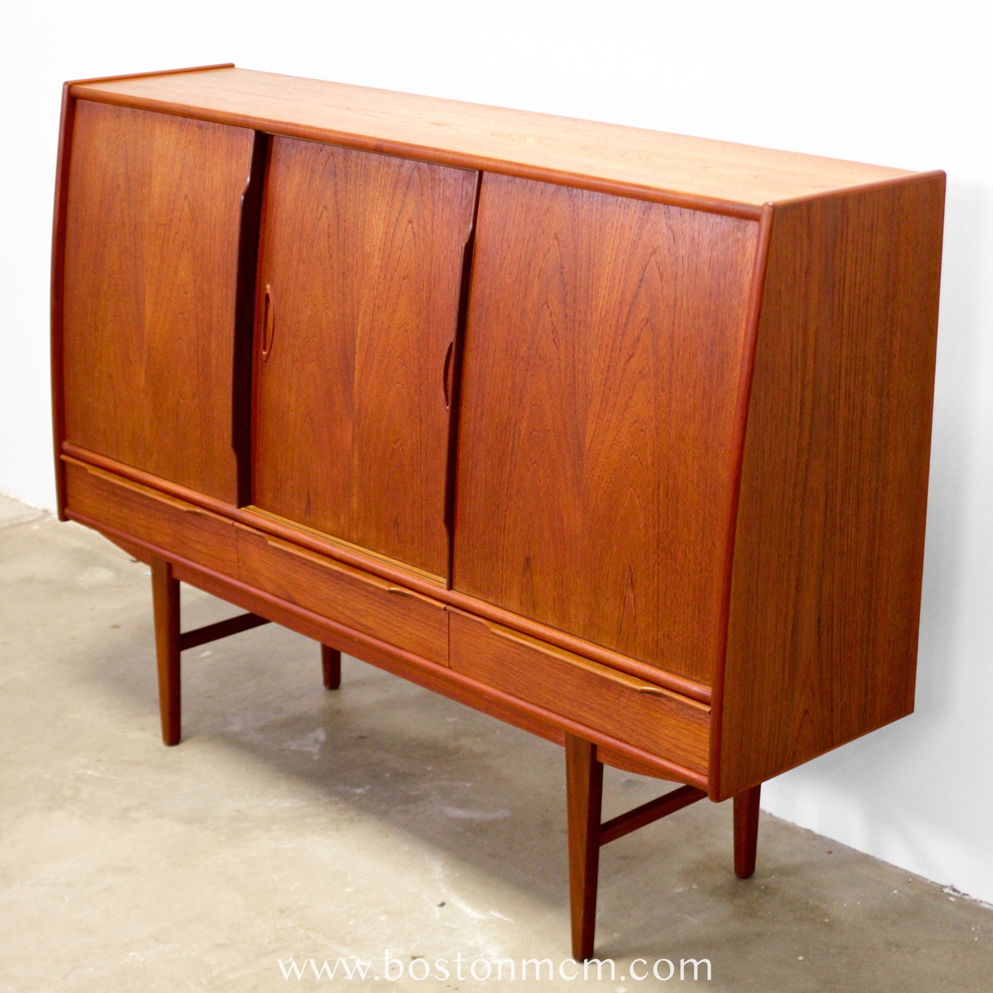Danish Teak Tall Sideboard / Highboard with Curved Bow Front - #A1795