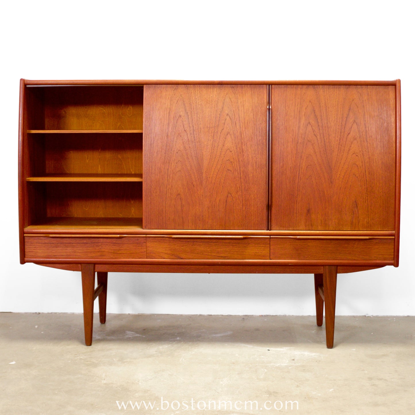 Danish Teak Tall Sideboard / Highboard with Curved Bow Front - #A1795