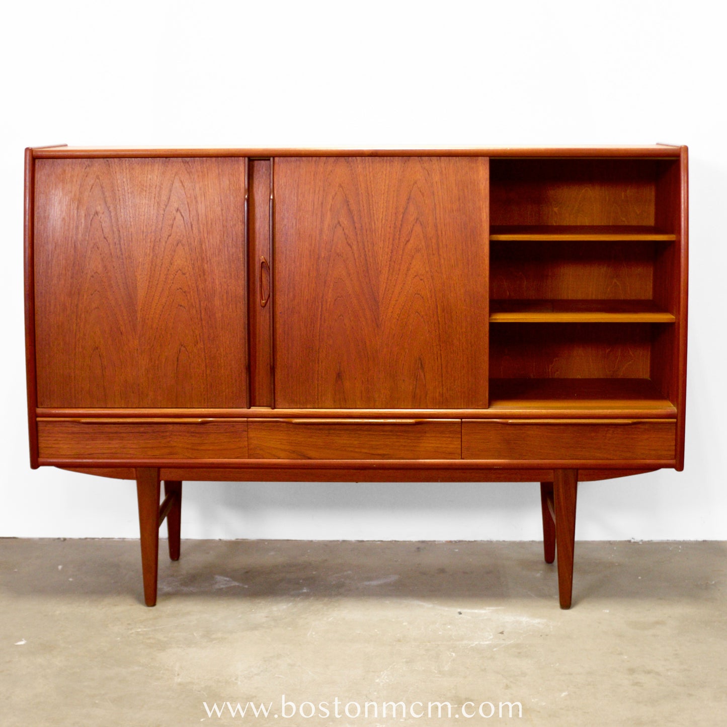Danish Teak Tall Sideboard / Highboard with Curved Bow Front - #A1795