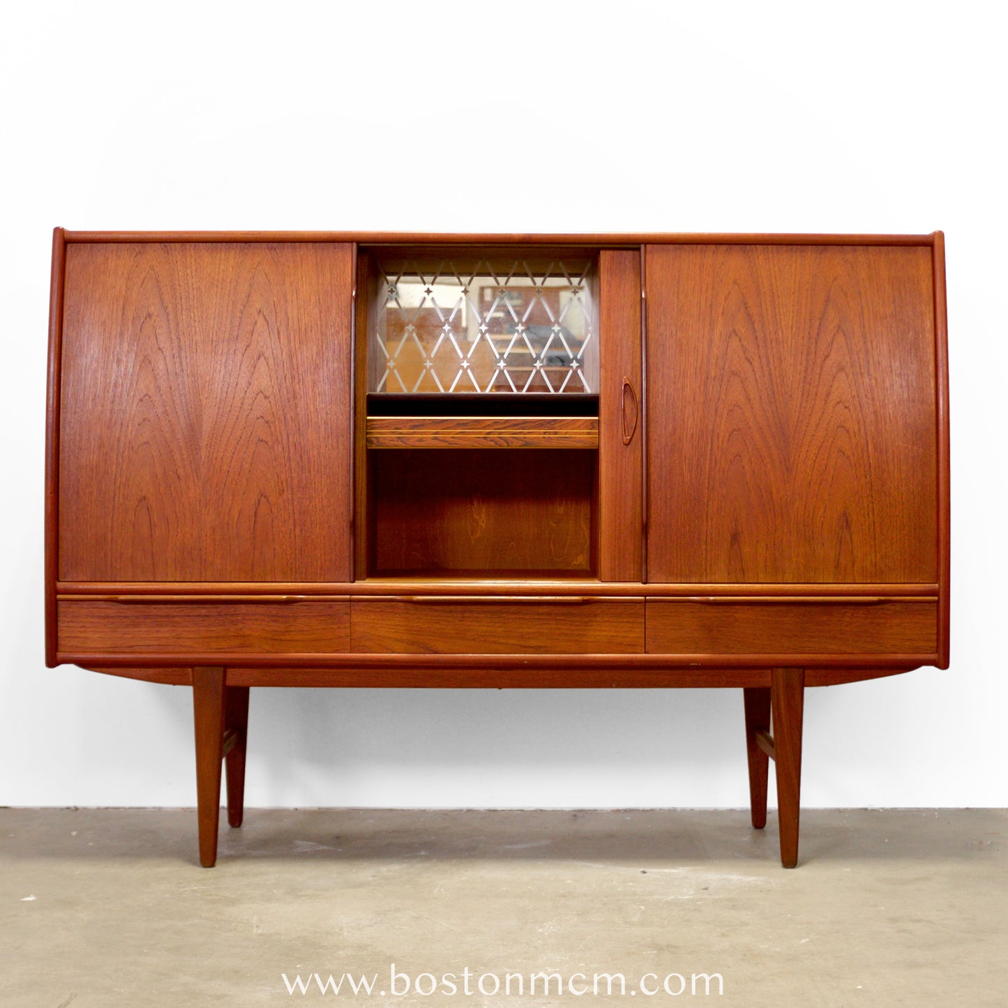 Danish Teak Tall Sideboard / Highboard with Curved Bow Front - #A1795