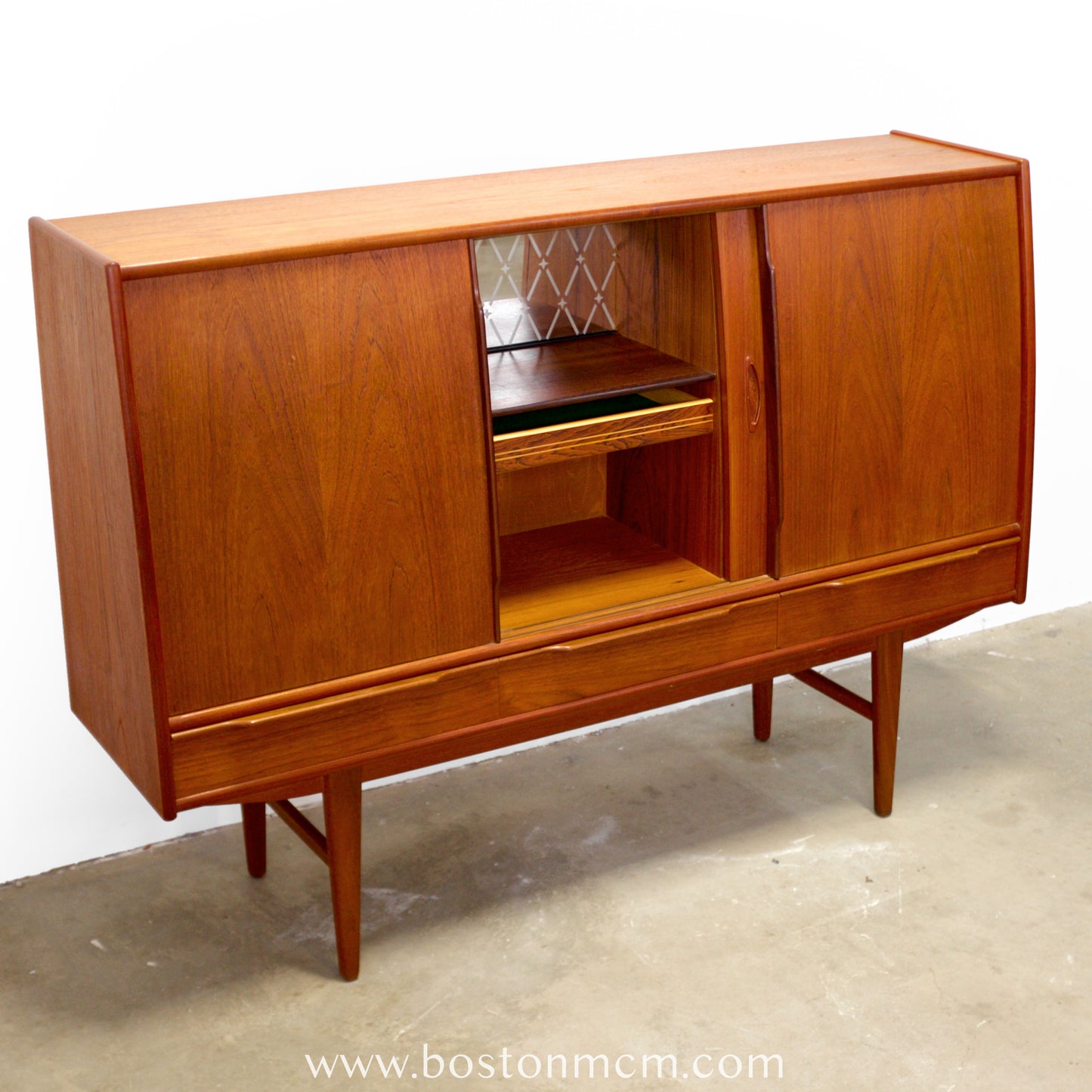 Danish Teak Tall Sideboard / Highboard with Curved Bow Front - #A1795