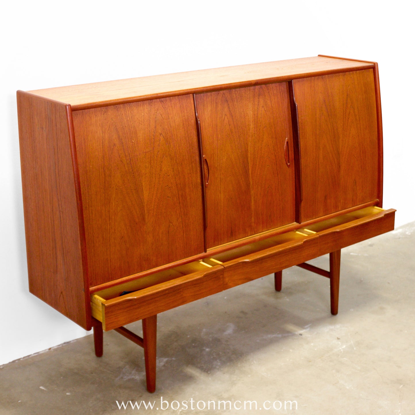 Danish Teak Tall Sideboard / Highboard with Curved Bow Front - #A1795