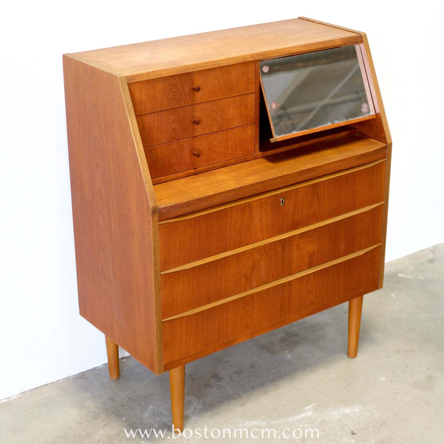 Danish Teak Secretary Desk with Hidden Vanity - #A1774