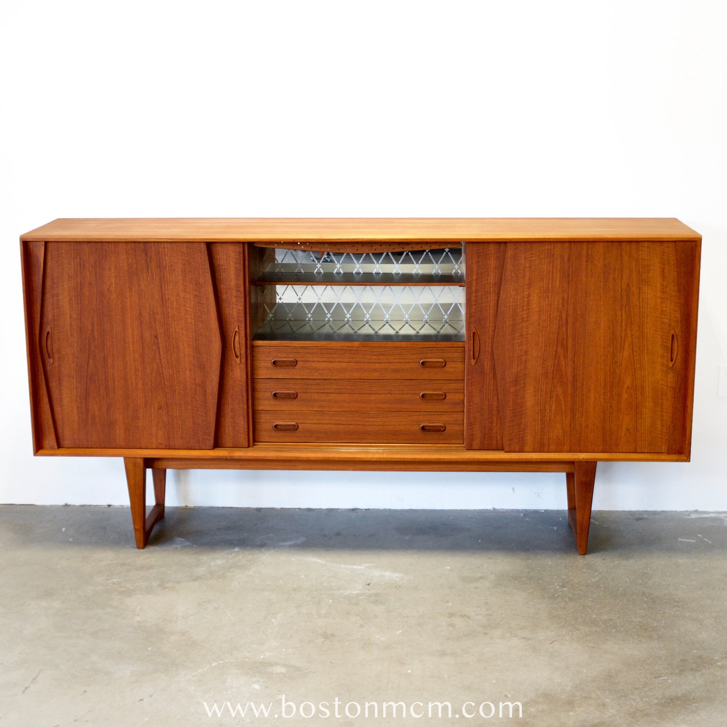 Kurt Østervig Teak Tall Sideboard / Highboard with Illuminated Bar Cabinet - #A1656