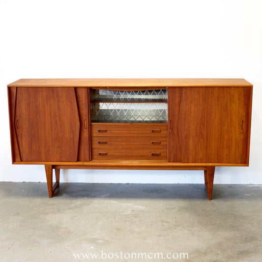 Kurt Østervig Teak Tall Sideboard / Highboard with Illuminated Bar Cabinet - #A1656