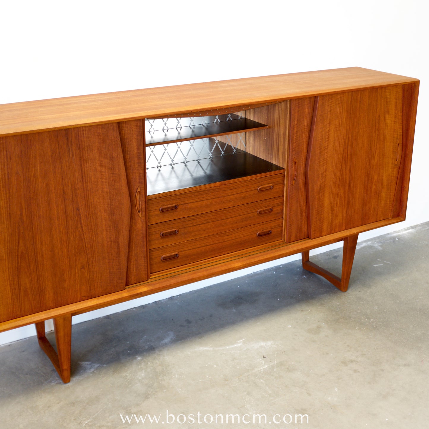 Kurt Østervig Teak Tall Sideboard / Highboard with Illuminated Bar Cabinet - #A1656