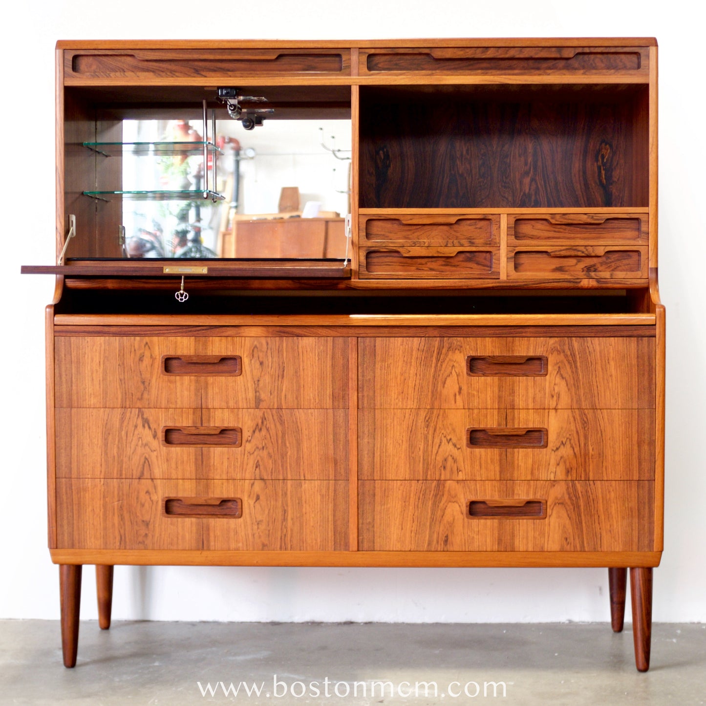 Rosewood Secretary Desk & Bar Cabinet, Likely by Brdr. Larsen Møbelfabrik - #A2224