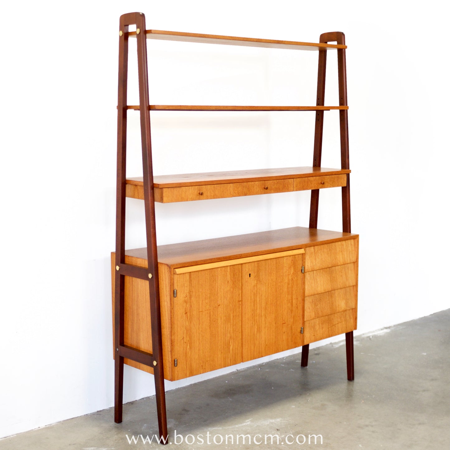 Scandinavian Teak Room Divider / Bookcase with Secretary Desk - #A2232