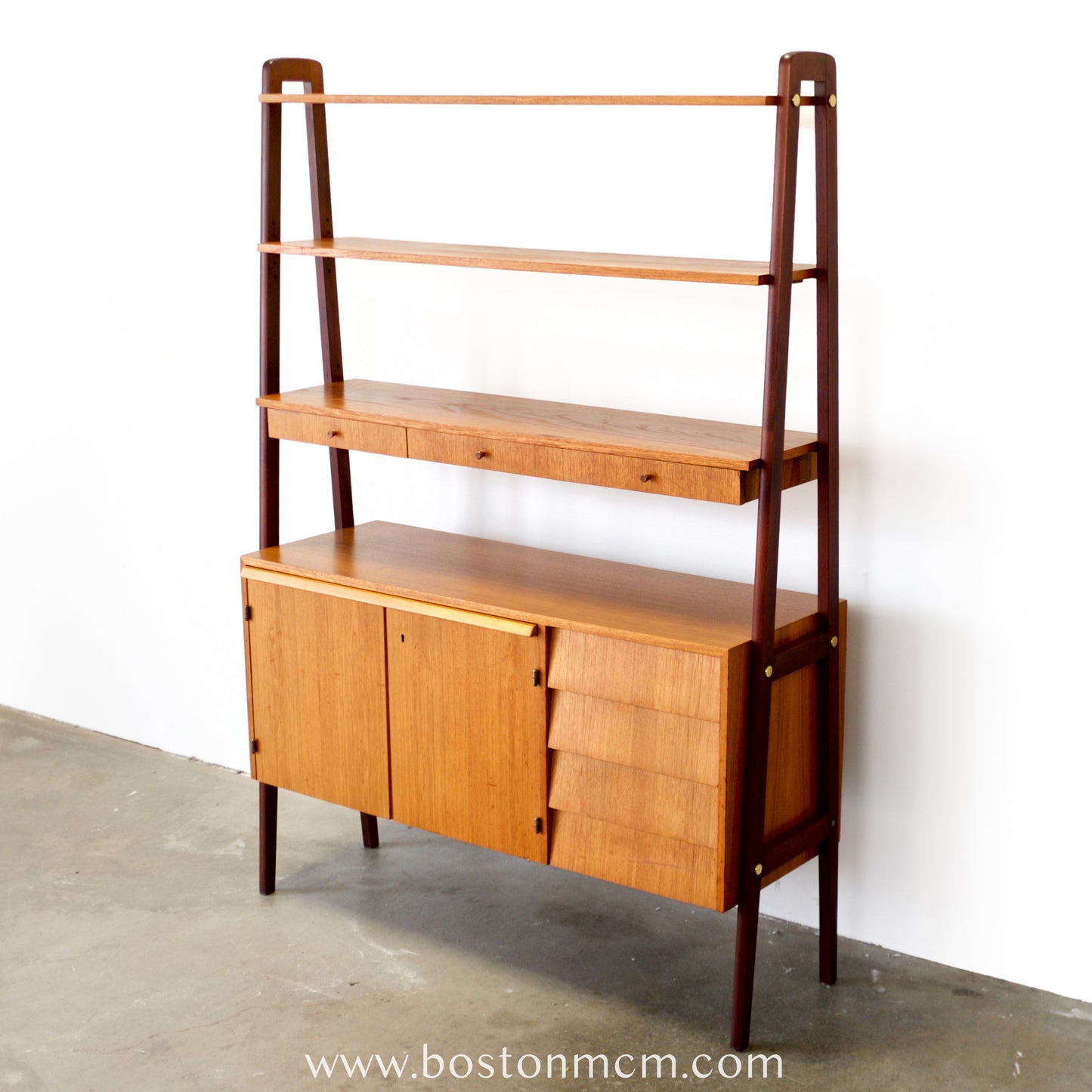 Scandinavian Teak Room Divider / Bookcase with Secretary Desk - #A2232
