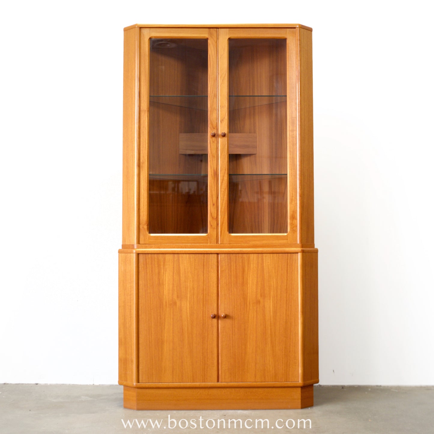 Danish Teak Corner Cabinet with Interior Lighting & Glass Shelving - #A1568