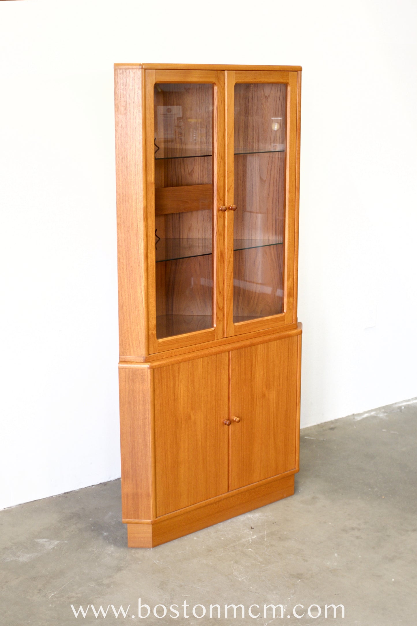 Danish Teak Corner Cabinet with Interior Lighting & Glass Shelving - #A1568
