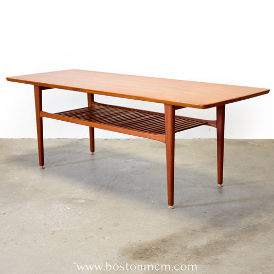 Danish Teak Coffee Table with Slatted Lower Shelf - #A1899