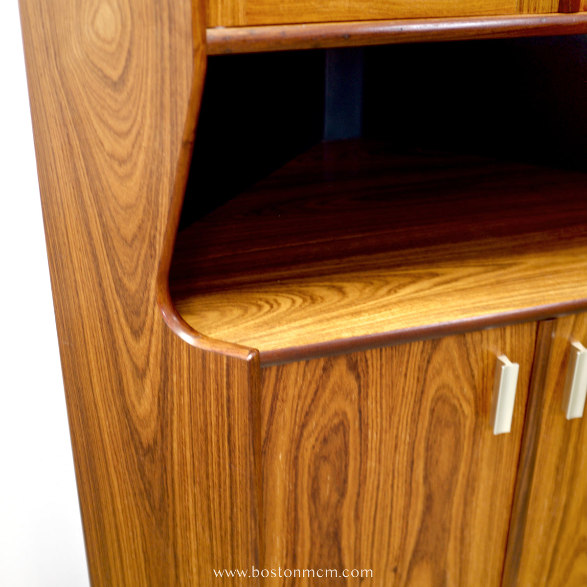 Danish Rosewood Corner Cabinet w/ Indigo Stained Glass Doors - #A1874