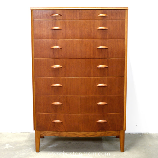 Danish Teak 8 Drawer Tall Dresser w/ Curved Front - #A1933
