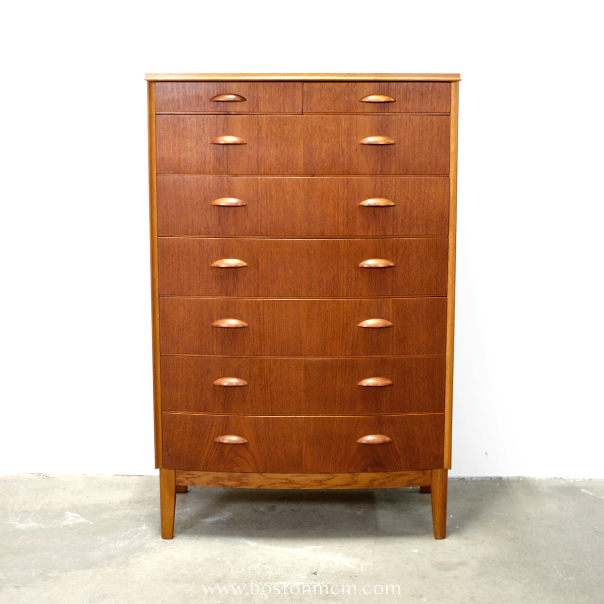Danish Teak 8 Drawer Tall Dresser w/ Curved Front - #A1933