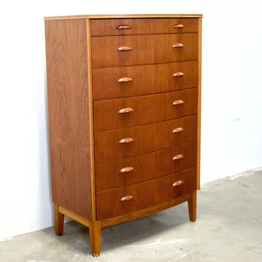 Danish Teak 8 Drawer Tall Dresser w/ Curved Front - #A1933