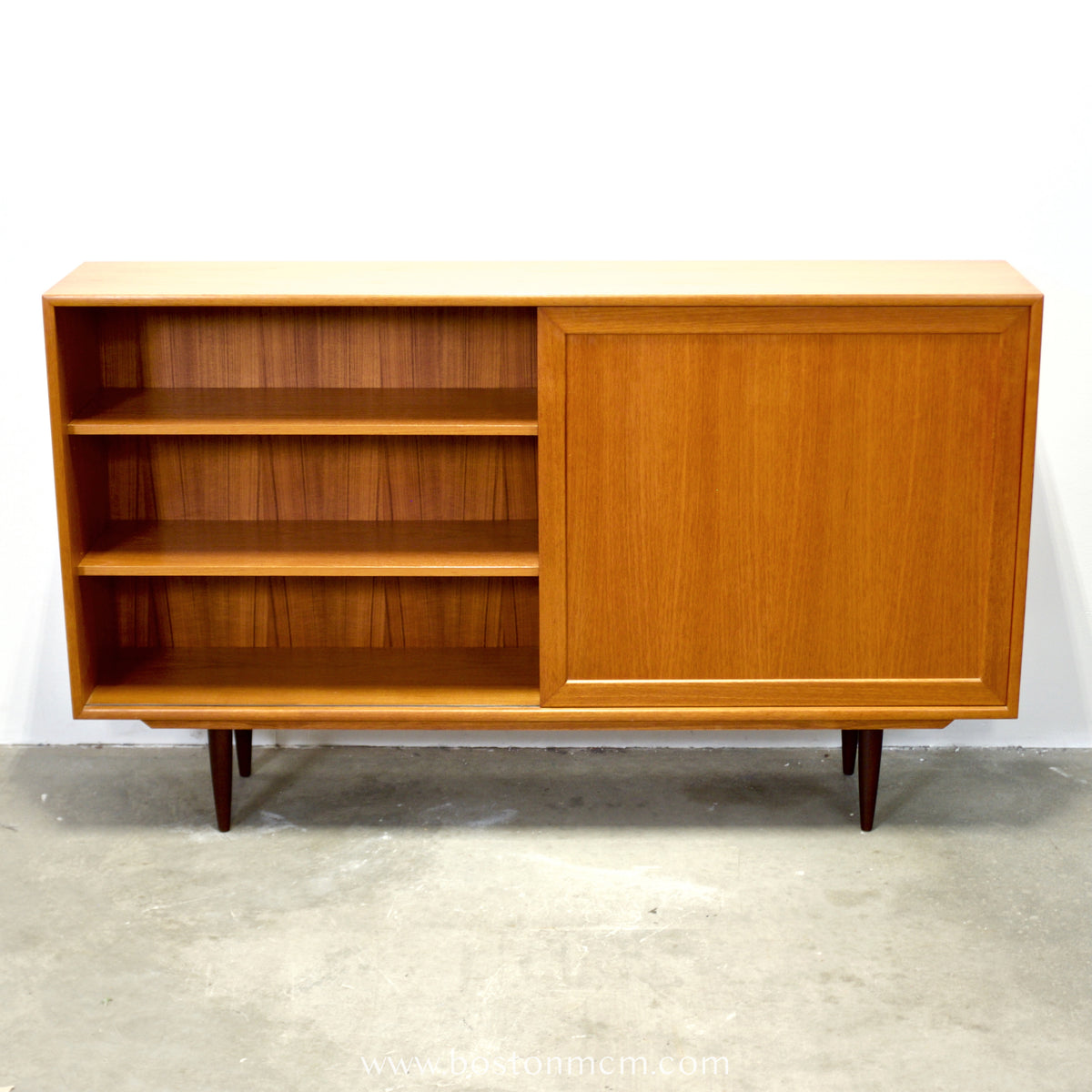 Teak Bookcase w/ Sliding Door, Tentatively ID’d as by WK Möbel - #A1934