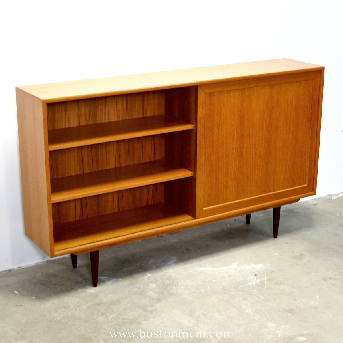 Teak Bookcase w/ Sliding Door, Tentatively ID’d as by WK Möbel - #A1934