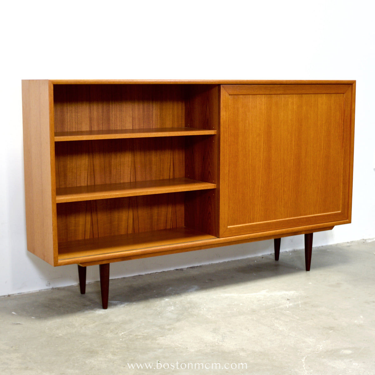 Teak Bookcase w/ Sliding Door, Tentatively ID’d as by WK Möbel - #A1934