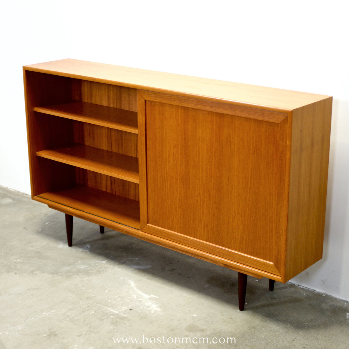 Teak Bookcase w/ Sliding Door, Tentatively ID’d as by WK Möbel - #A1934