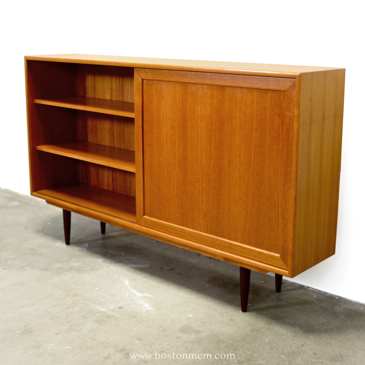 Teak Bookcase w/ Sliding Door, Tentatively ID’d as by WK Möbel - #A1934