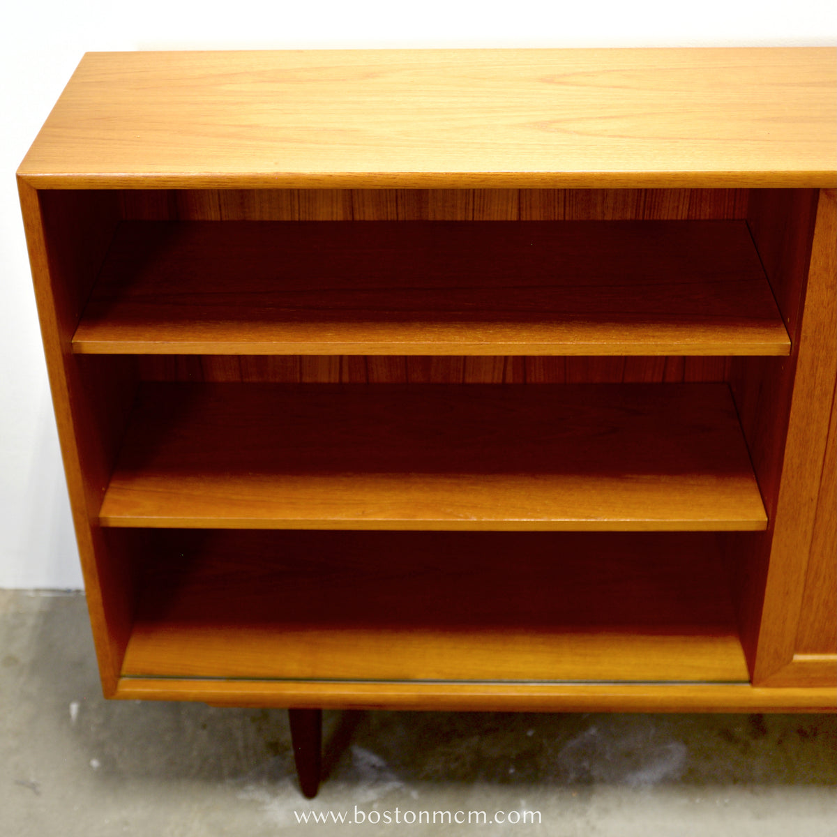 Teak Bookcase w/ Sliding Door, Tentatively ID’d as by WK Möbel - #A1934