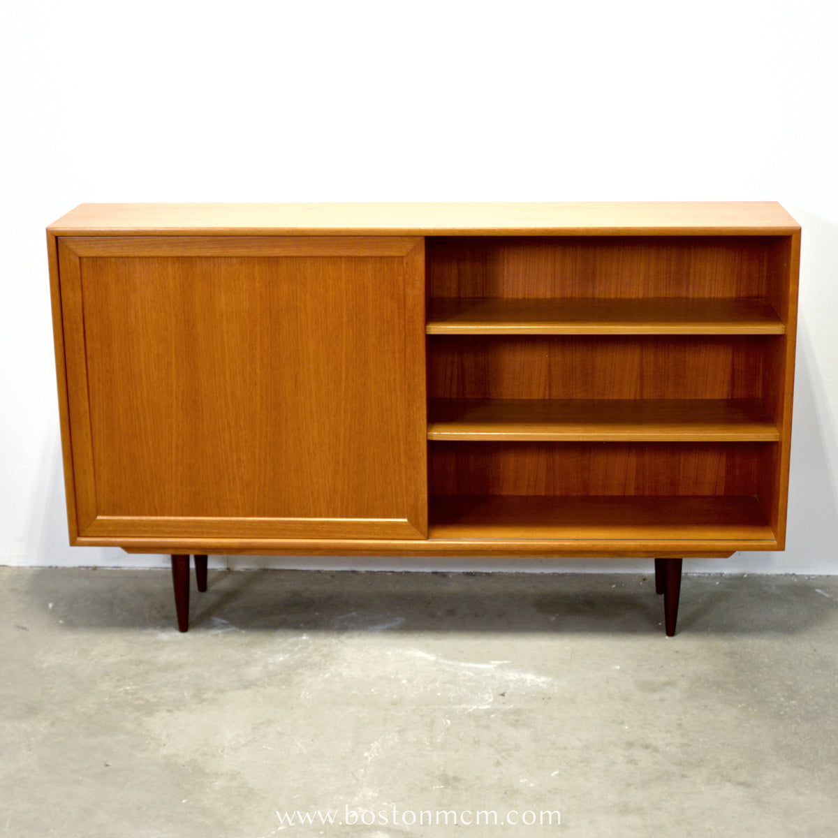 Teak Bookcase w/ Sliding Door, Tentatively ID’d as by WK Möbel - #A1934
