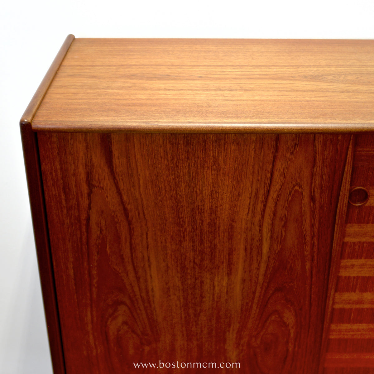 Danish Teak Tall Sideboard  / Highboard with Inlaid Veneer Design - #A1639