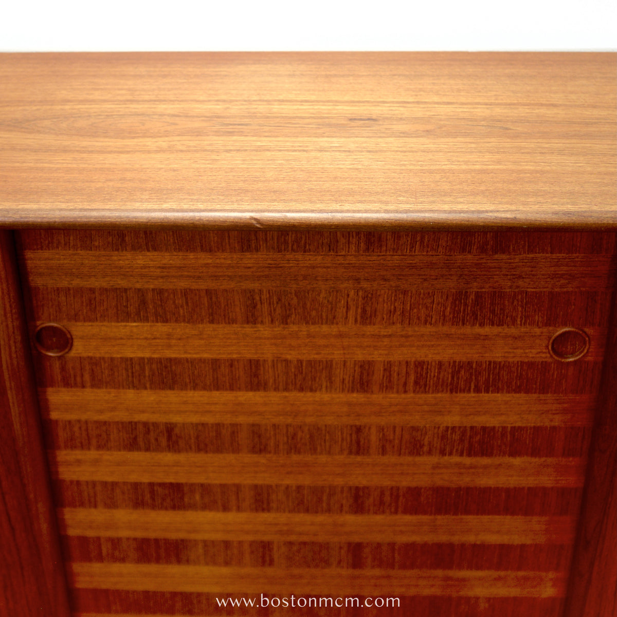 Danish Teak Tall Sideboard  / Highboard with Inlaid Veneer Design - #A1639