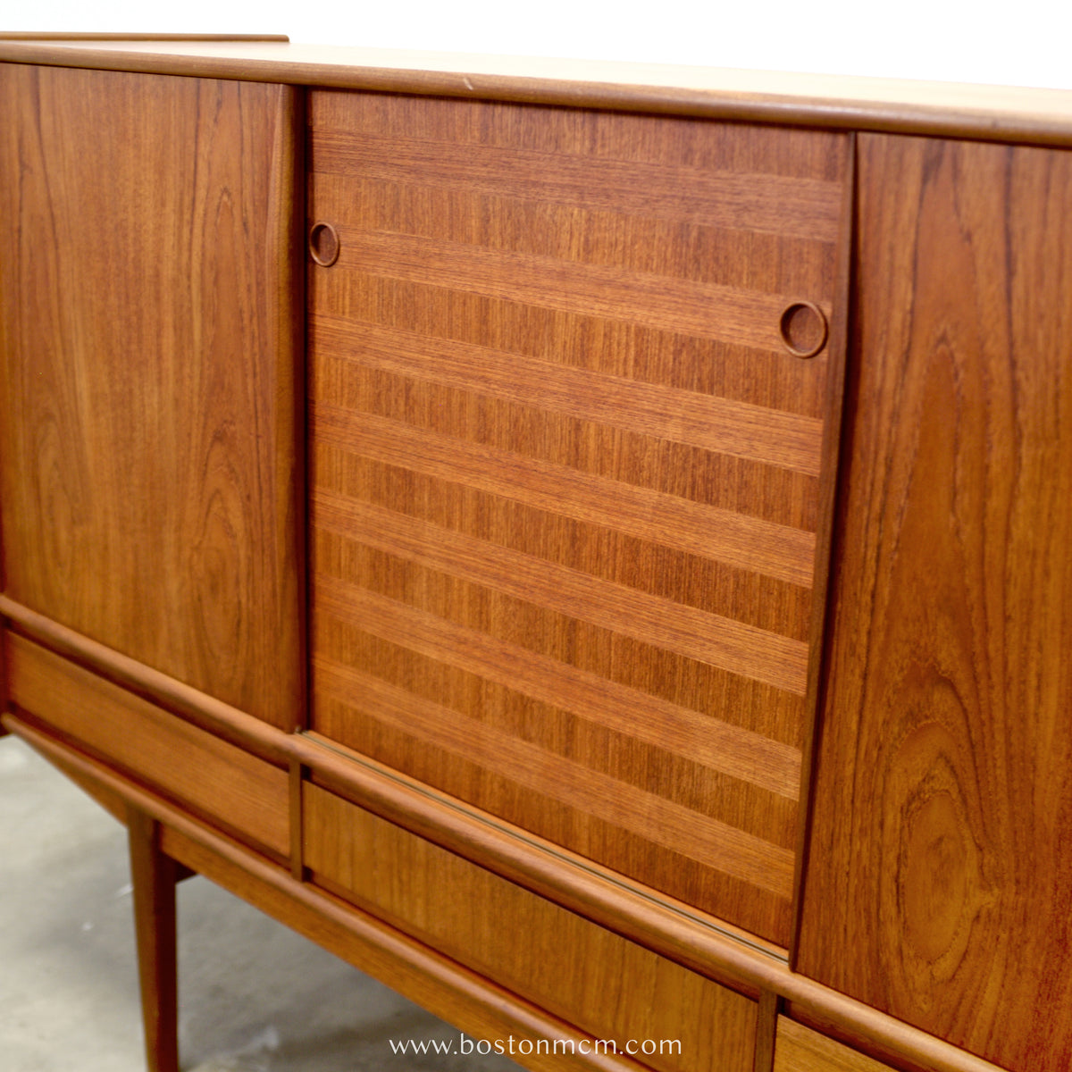 Danish Teak Tall Sideboard  / Highboard with Inlaid Veneer Design - #A1639