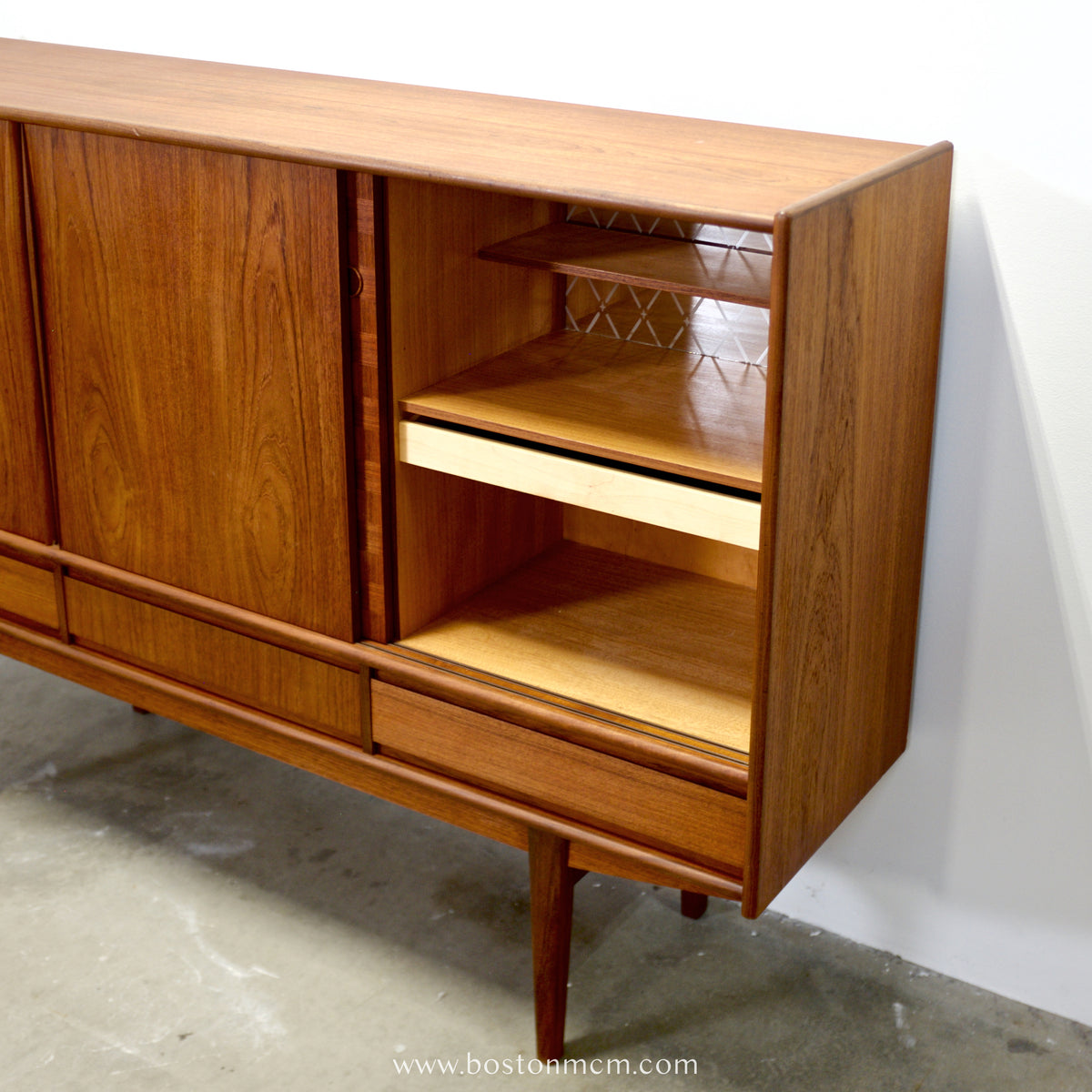 Danish Teak Tall Sideboard  / Highboard with Inlaid Veneer Design - #A1639