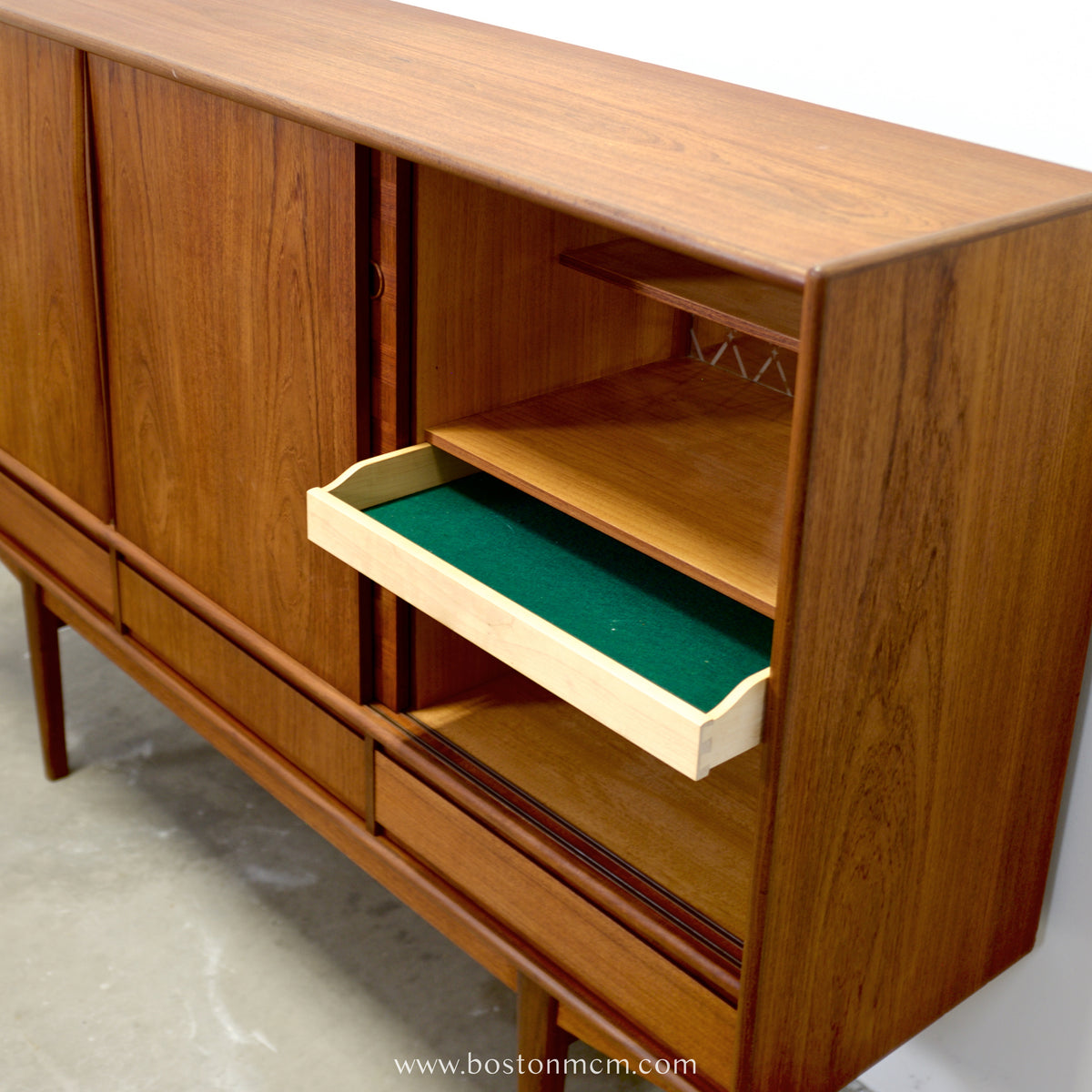Danish Teak Tall Sideboard  / Highboard with Inlaid Veneer Design - #A1639