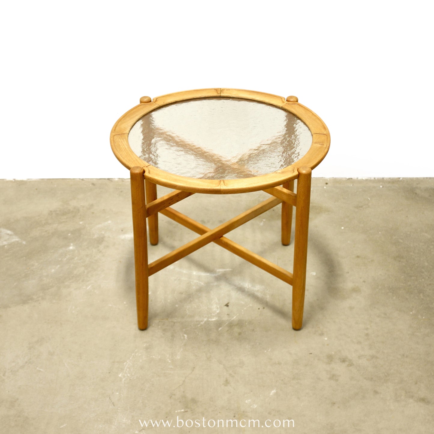 Danish Elm Collapsible Side / Coffee Table with Glass Top - #A1627