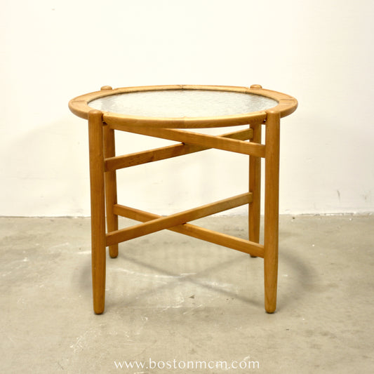 Danish Elm Collapsible Side / Coffee Table with Glass Top - #A1627