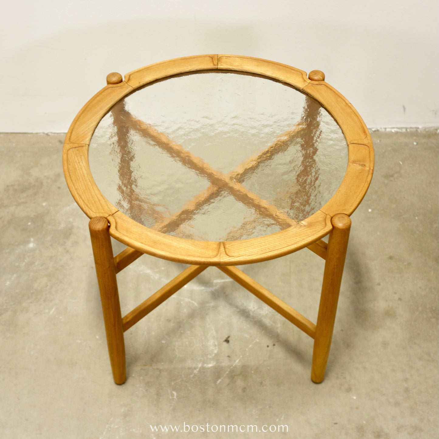 Danish Elm Collapsible Side / Coffee Table with Glass Top - #A1627