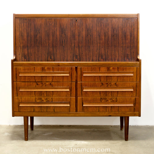 Klim Møbelfabrik Rosewood Secretary Desk with Hidden Shelf Designed by Erling Torvits -